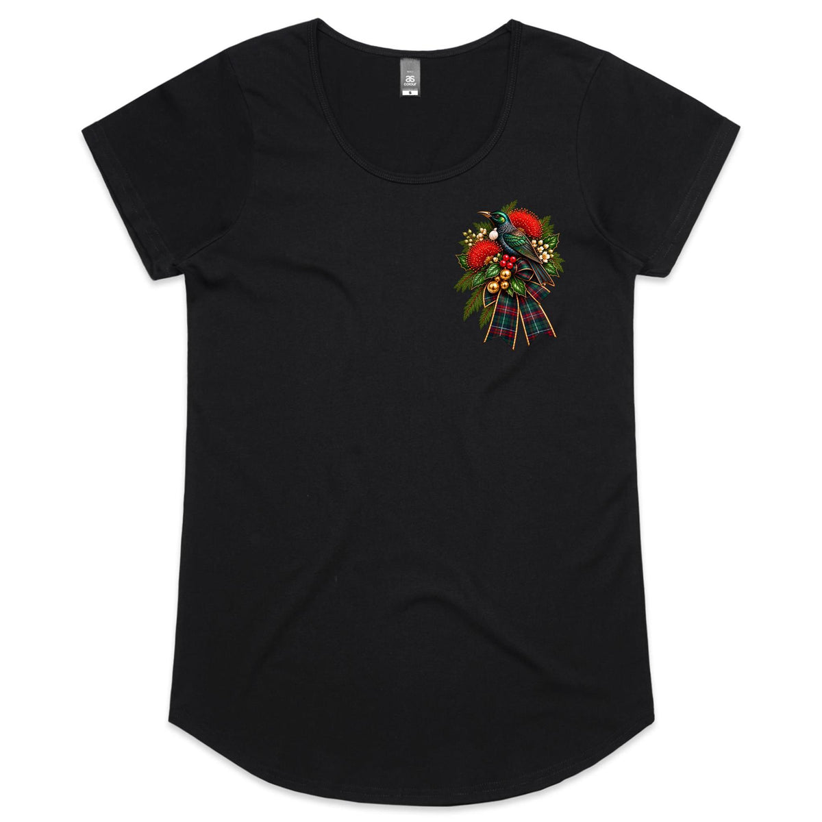 NZ Tui Christmas Corsage - Ladies Scoop Neck Tee